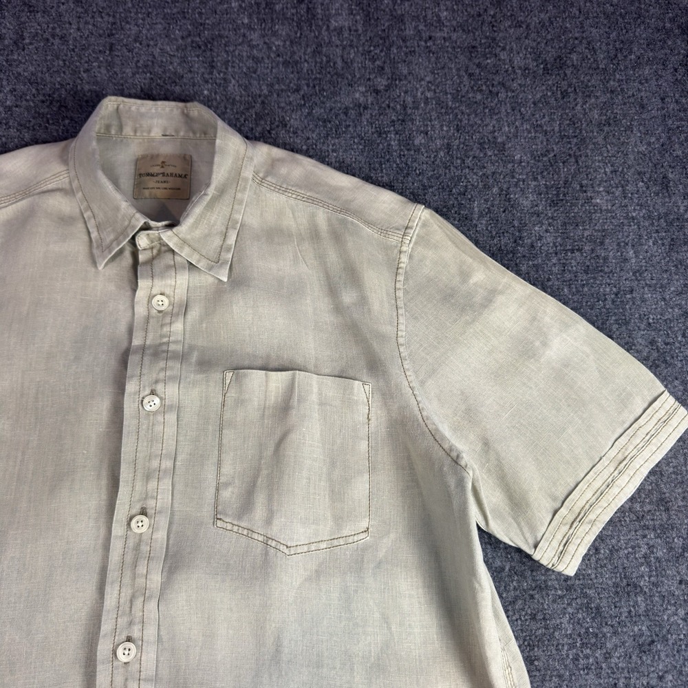 Tommy Bahama Jeans Mens M Light Green 100% Linen Short Sleeve Button Down Shirt - Picture 4 of 8